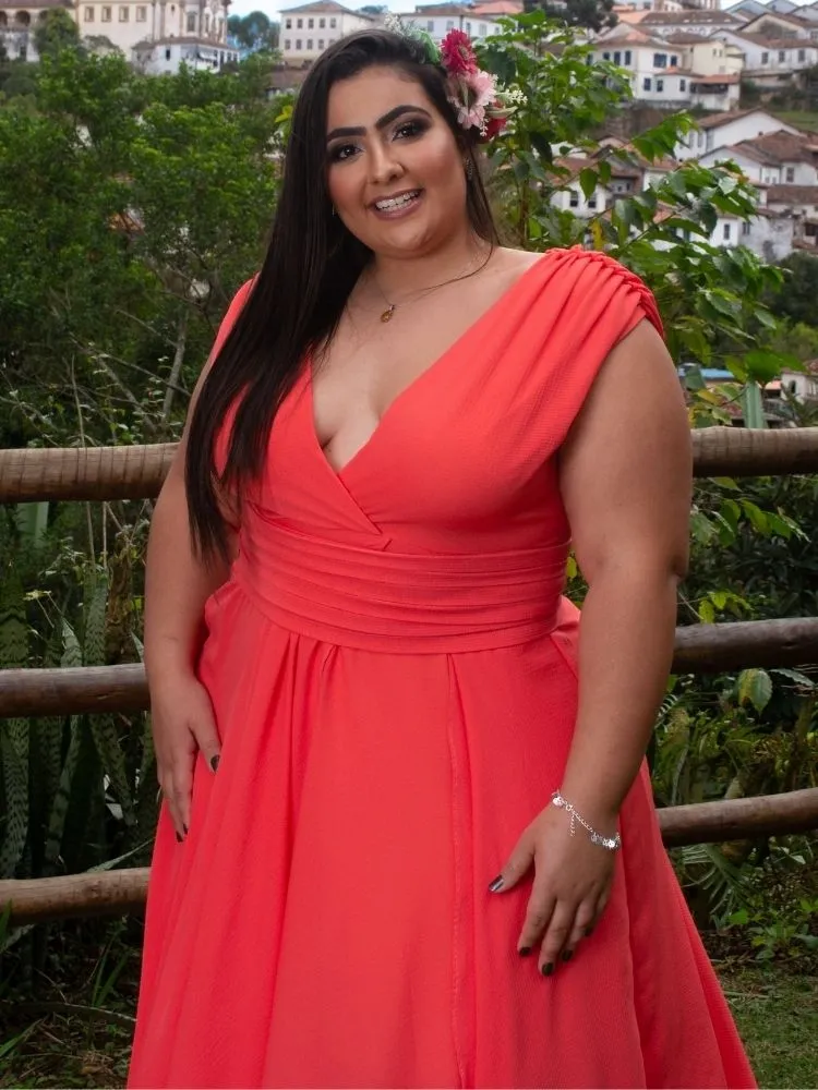 Vestido Madrinha Casamento Alice Fan Coral
