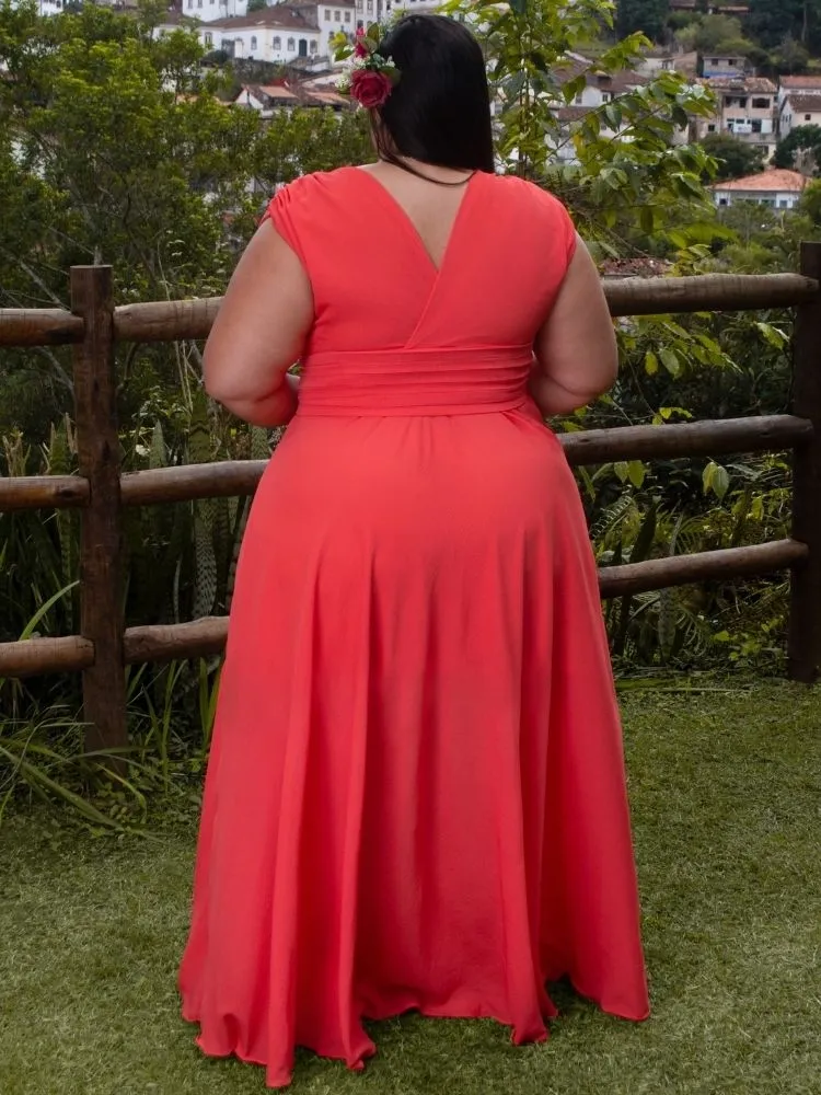 Vestido Madrinha Casamento Alice Fan Coral