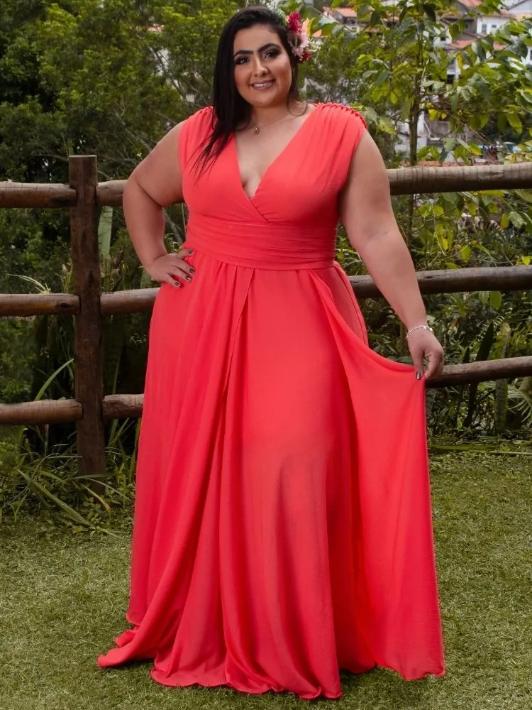 Vestido Madrinha Casamento Alice Fan Coral