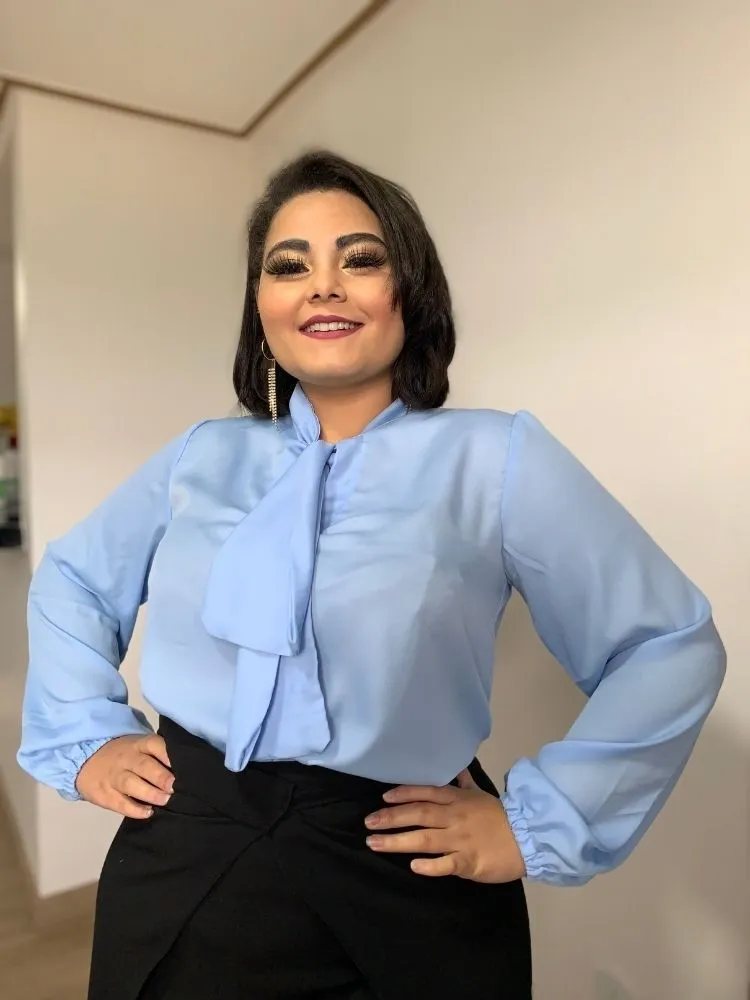 Blusa Gola Laço TNM Collection Azul Serenity