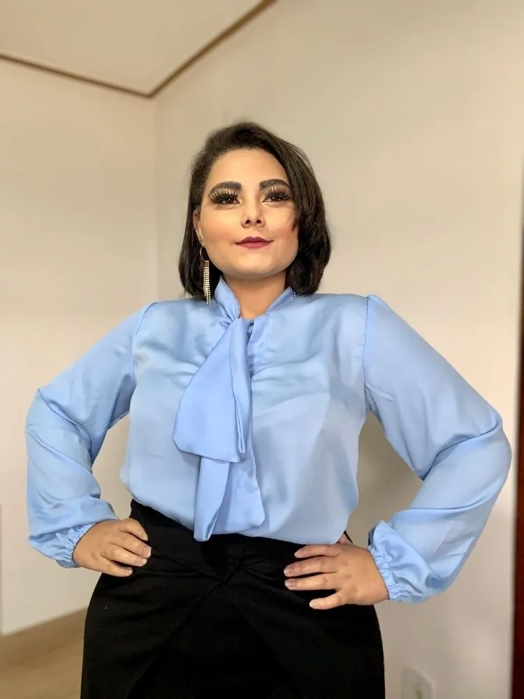 Blusa Gola Laço TNM Collection Azul Serenity