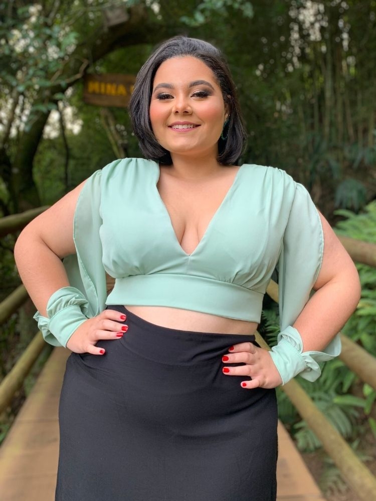 Cropped Manga Longa Solange Verde Menta