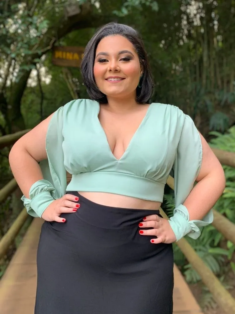 Cropped Manga Longa Solange Verde Menta