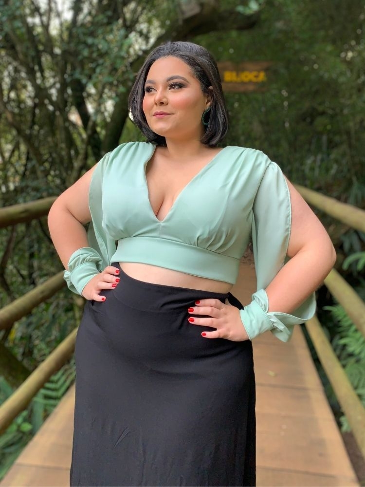 Cropped Manga Longa Solange Verde Menta