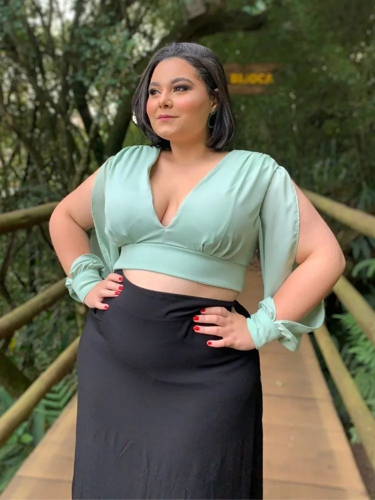 Cropped Manga Longa Solange Verde Menta