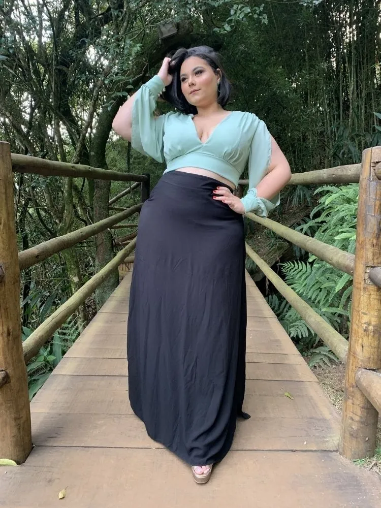 Cropped Manga Longa Solange Verde Menta