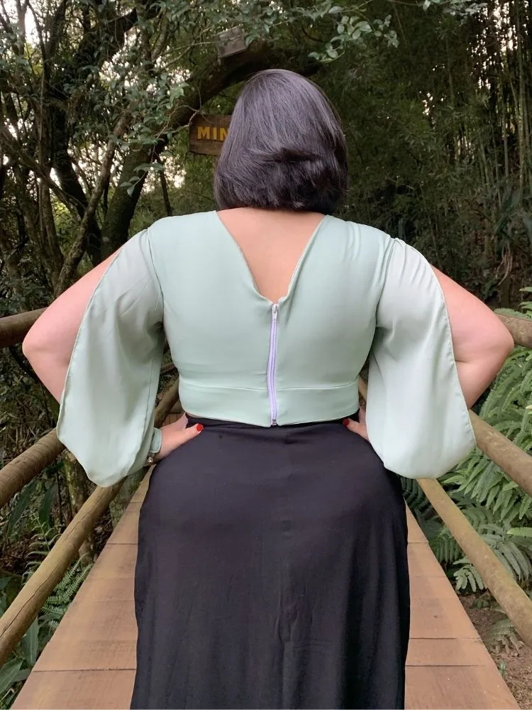 Cropped Manga Longa Solange Verde Menta