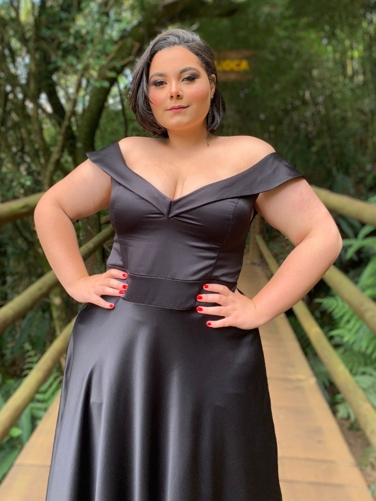 Vestido Longo Madrinha de Casamento Vanessa Preto Sem Fenda