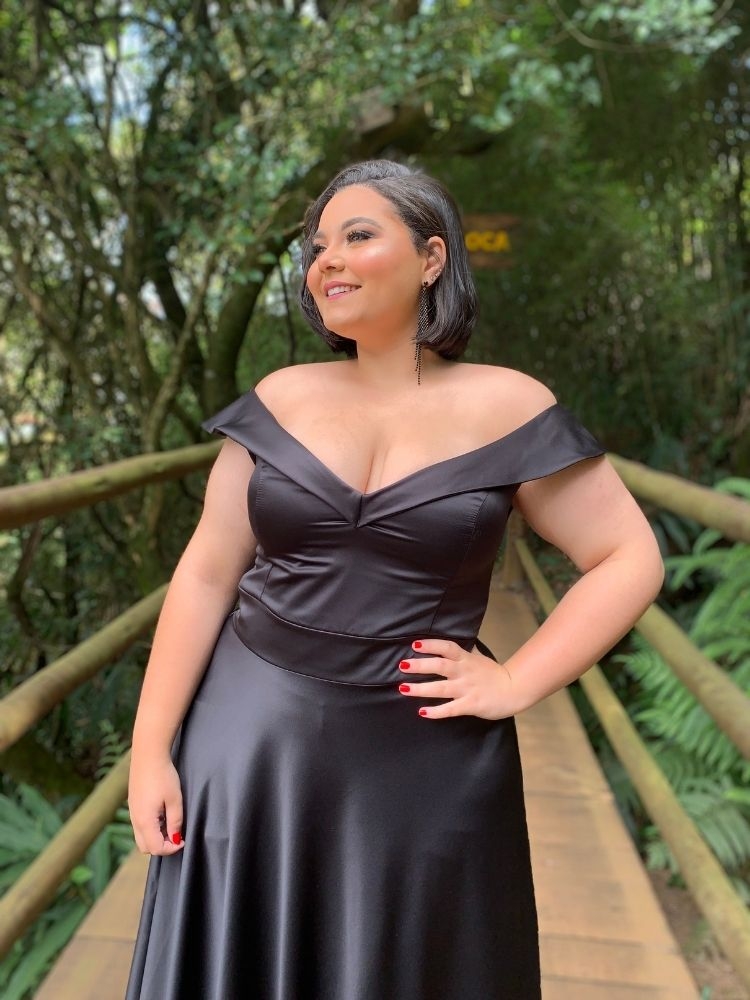 Vestido Longo Madrinha de Casamento Vanessa Preto Sem Fenda