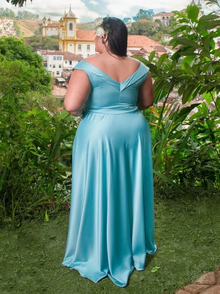 Vestido Longo Madrinha de Casamento Vanessa Tiffany Sem Fenda