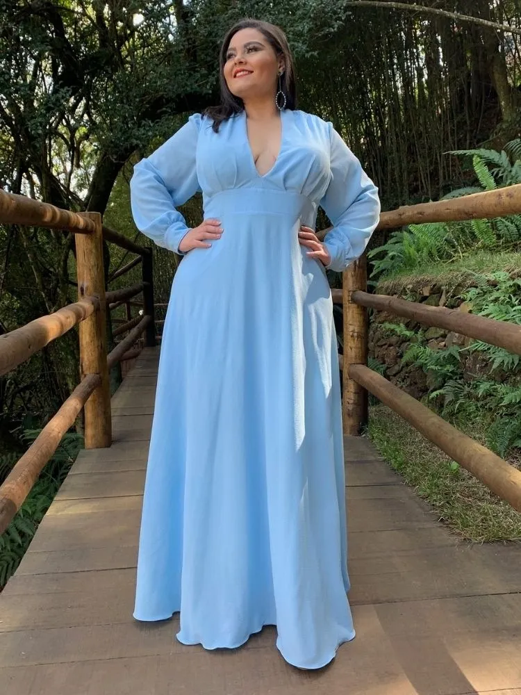 Vestido Longo de Festa Modelo Caroline Azul Serenity