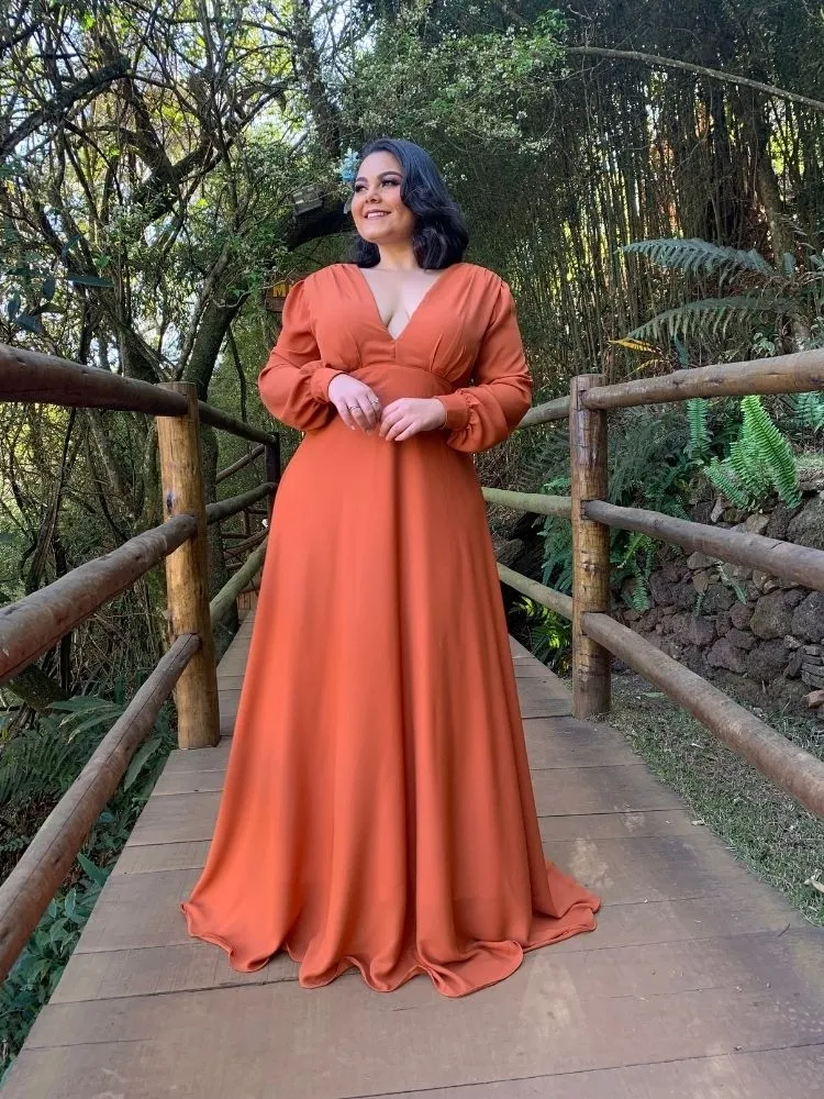 Vestido Longo de Festa Modelo Caroline Terracota