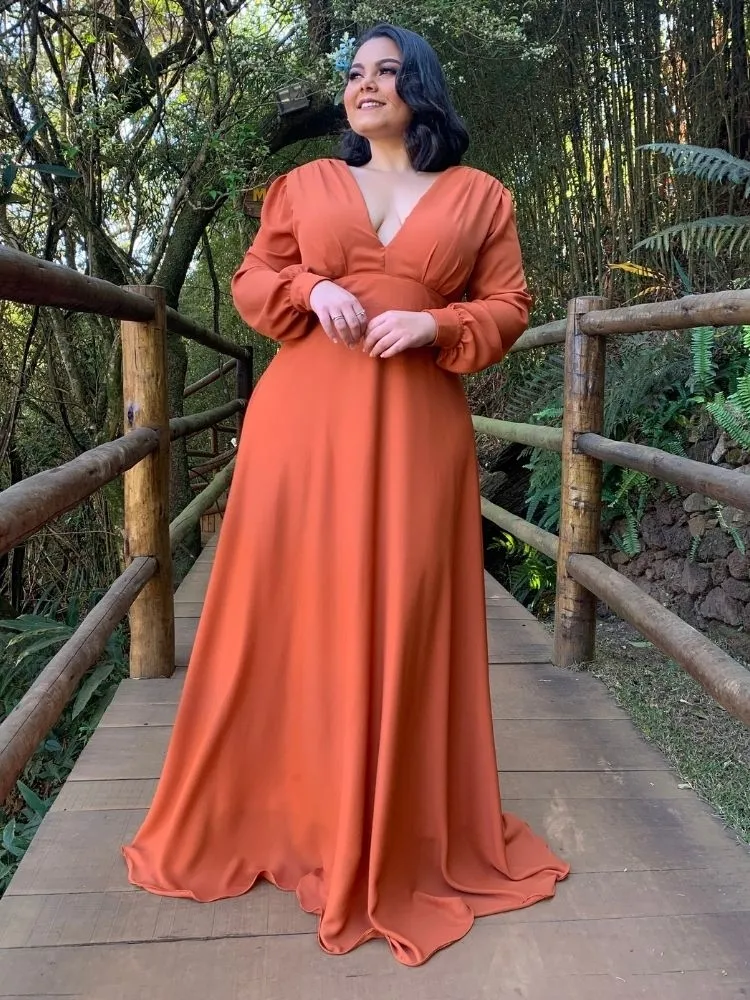 Vestido Longo de Festa Modelo Caroline Terracota