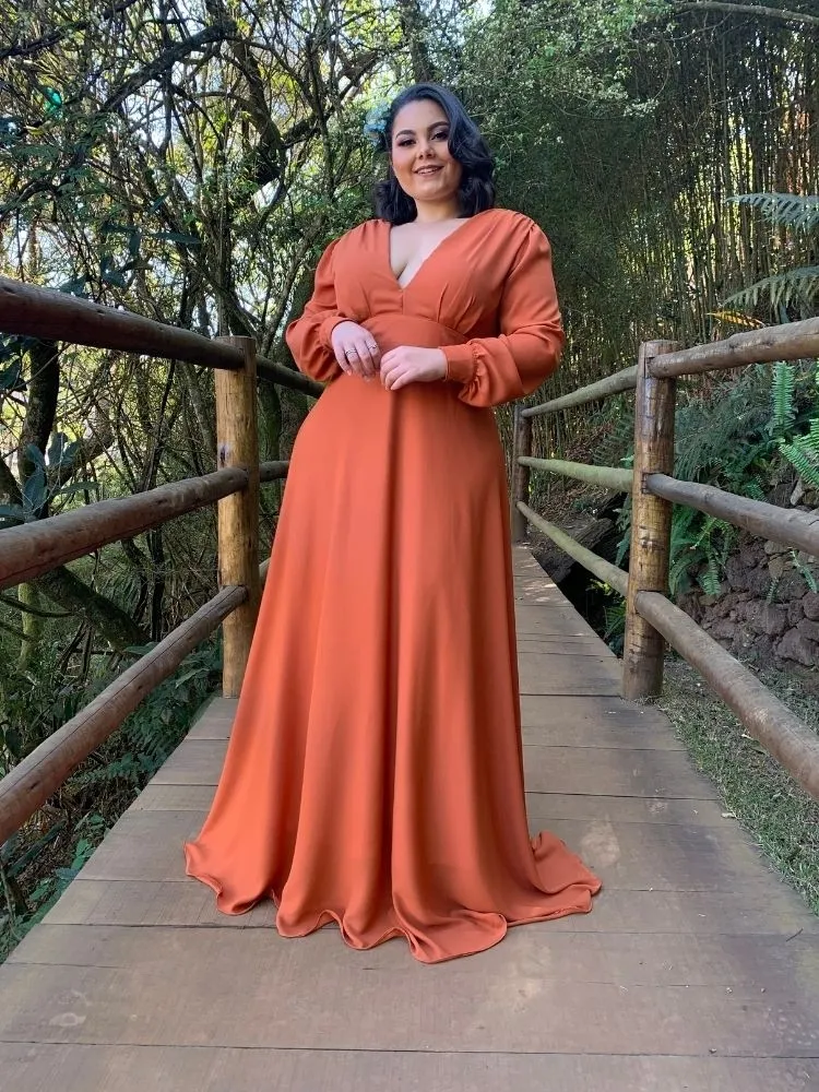 Vestido Longo de Festa Modelo Caroline Terracota
