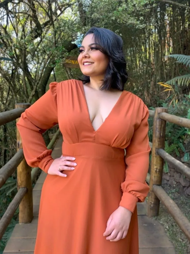 Vestido Longo de Festa Modelo Caroline Terracota