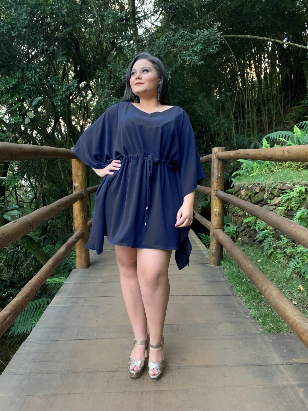 Vestido Curto Kimono Cibele Azul Marinho