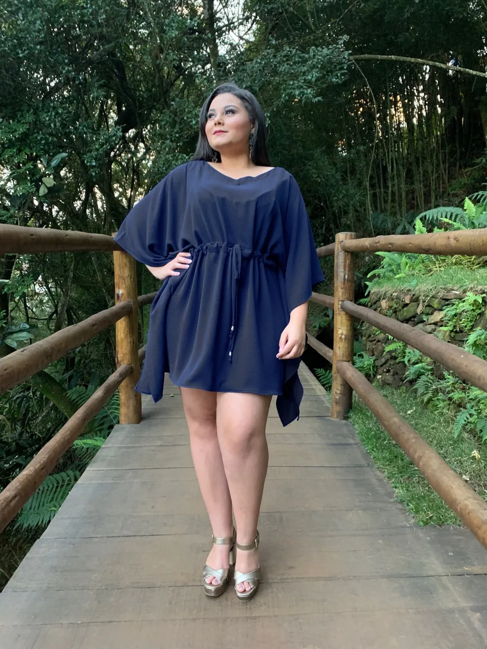 Vestido Curto Kimono Cibele Azul Marinho