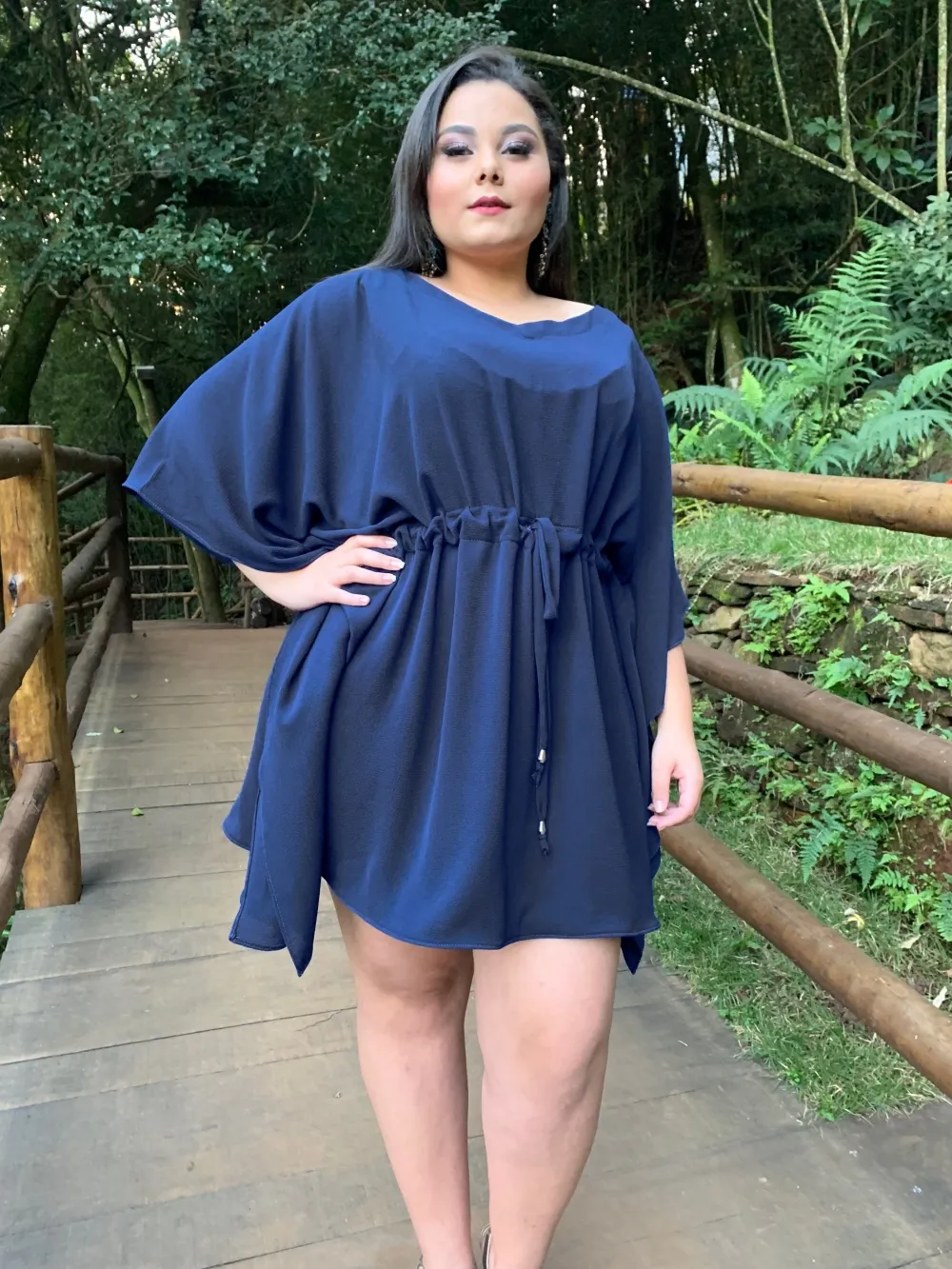 Vestido Curto Kimono Cibele Azul Marinho