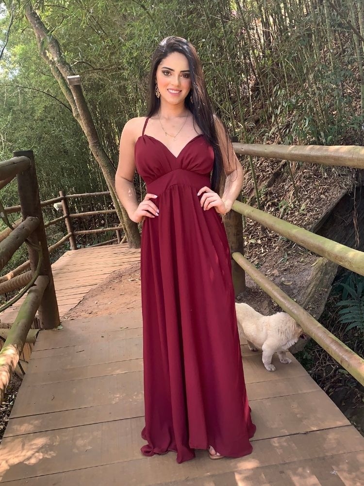 Vestido Longo Madrinha de Casamento Mariane Marsala