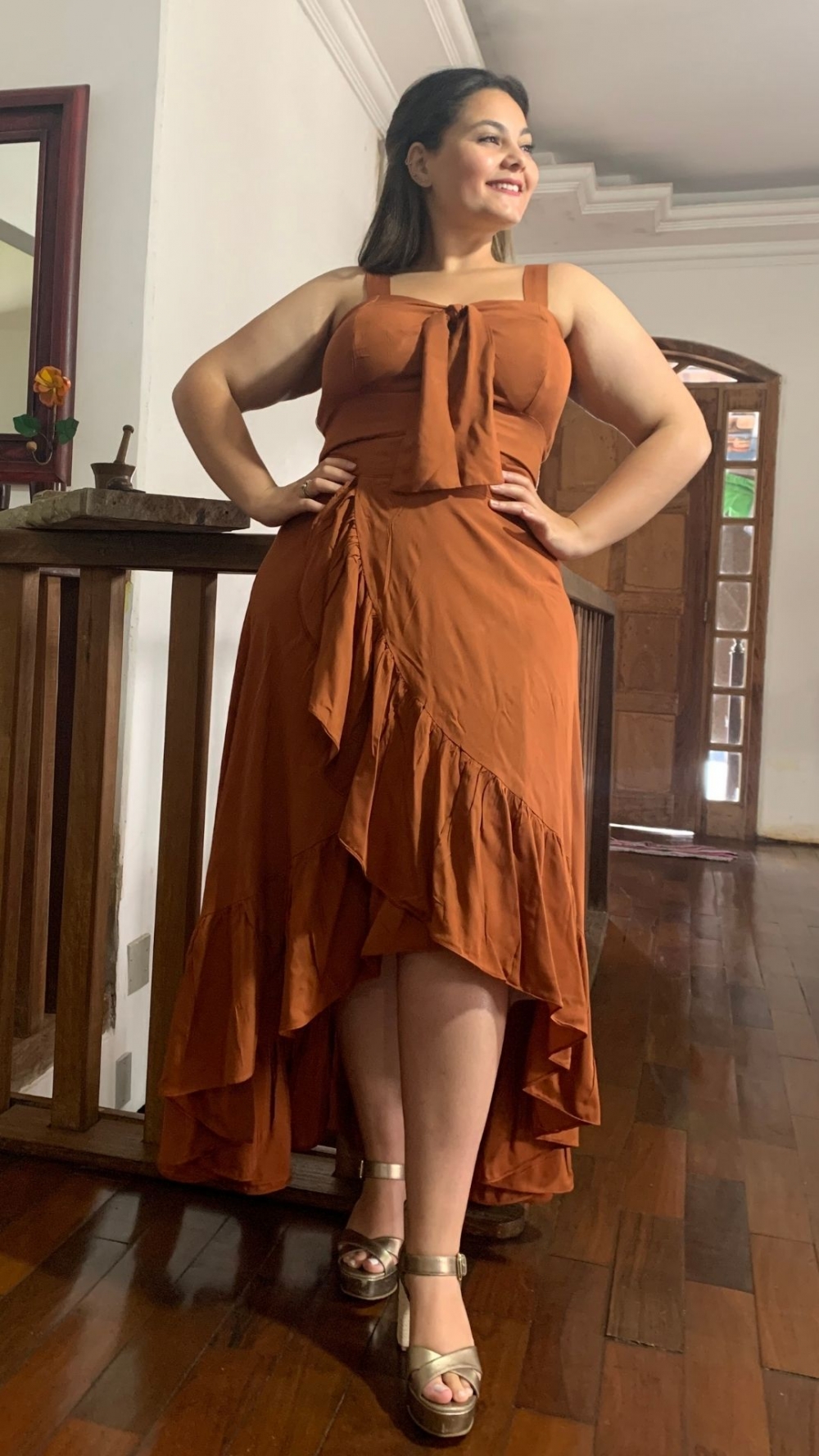 Conjunto Cropped Terracota e Saia Envelope