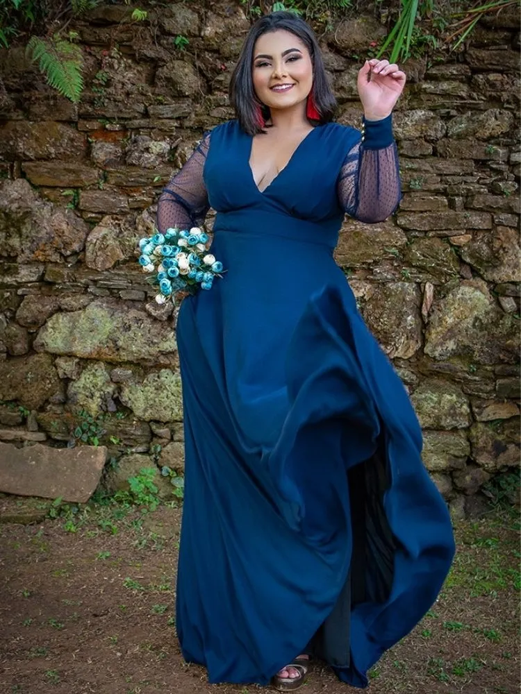 Vestido Longo de Festa Caroline Azul Marinho