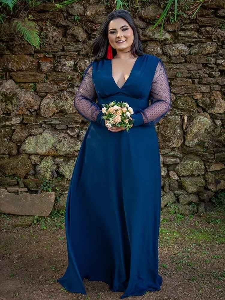 Vestido Longo de Festa Caroline Azul Marinho