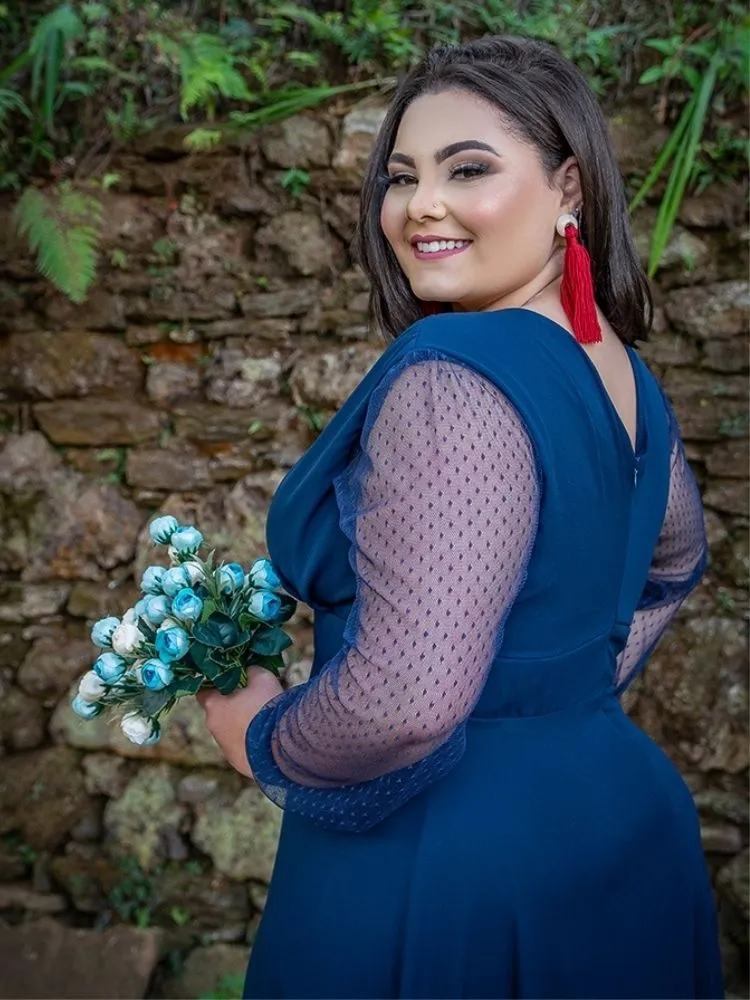 Vestido Longo de Festa Caroline Azul Marinho
