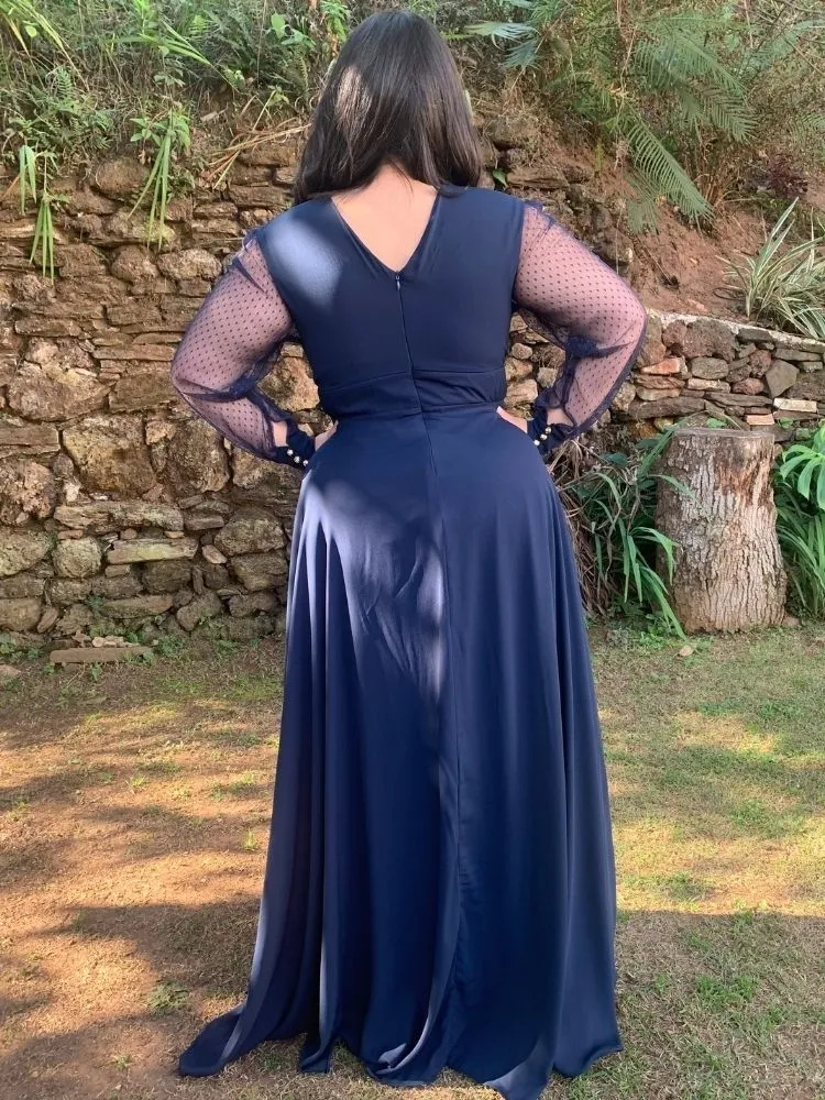 Vestido Longo de Festa Caroline Azul Marinho