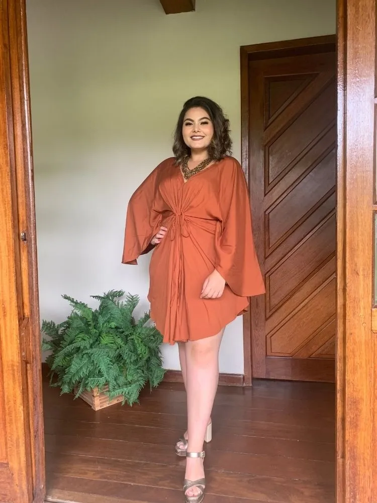 Vestido Curto Kimono Kamila Terracota