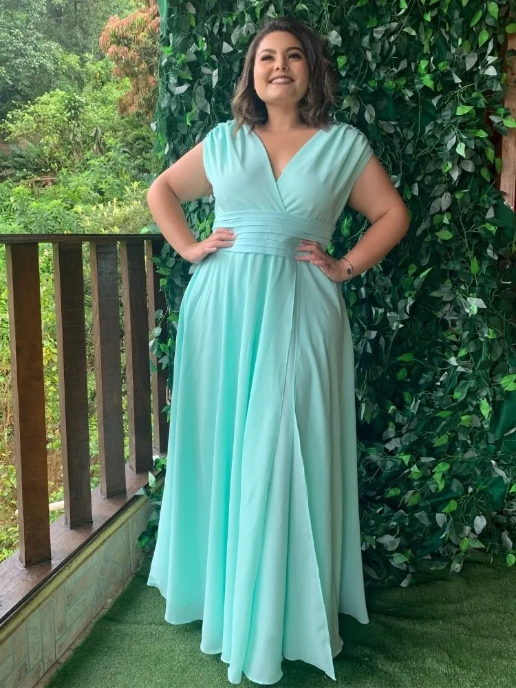 Vestido Madrinha Casamento Alice Fan Verde Menta Clean