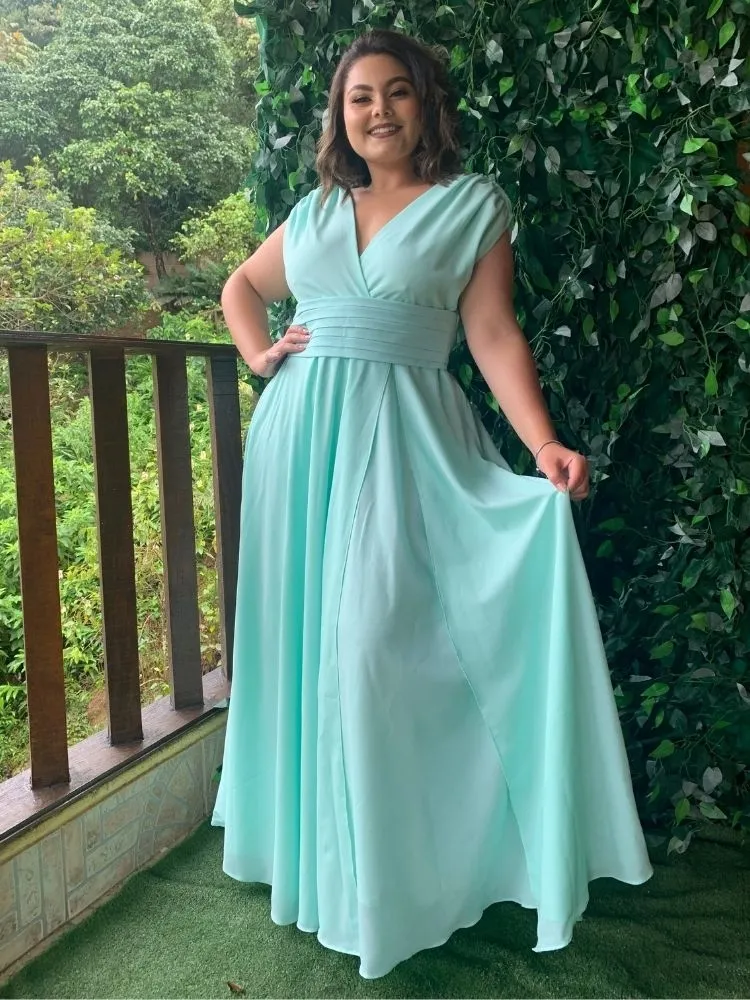 Vestido Madrinha Casamento Alice Fan Verde Menta Clean