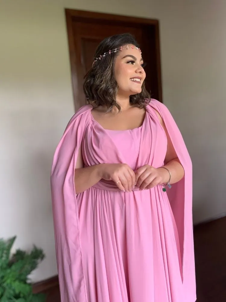 Vestido de Madrinha de Casamento Modelo Grace Rosa Chiclete