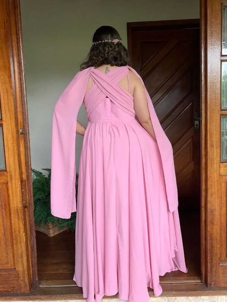 Vestido de Madrinha de Casamento Modelo Grace Rosa Chiclete