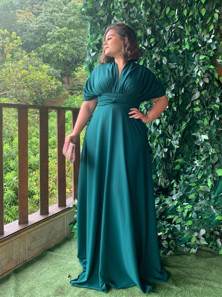 Vestido Madrinha de Casamento Multiformas Anathan Verde Esmeralda