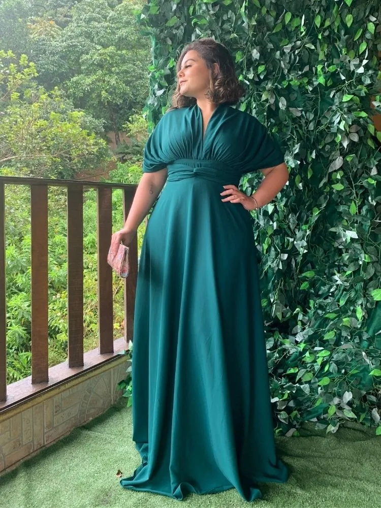 Vestido Madrinha de Casamento Multiformas Anathan Verde Esmeralda