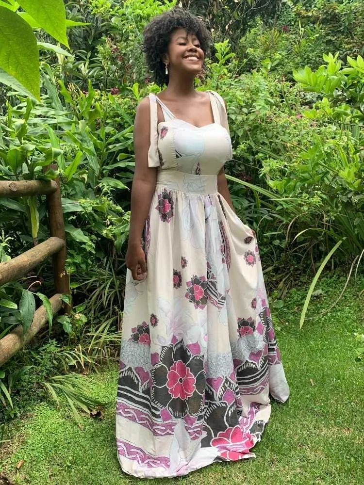 Vestido Longo Estampado Garden Rosa