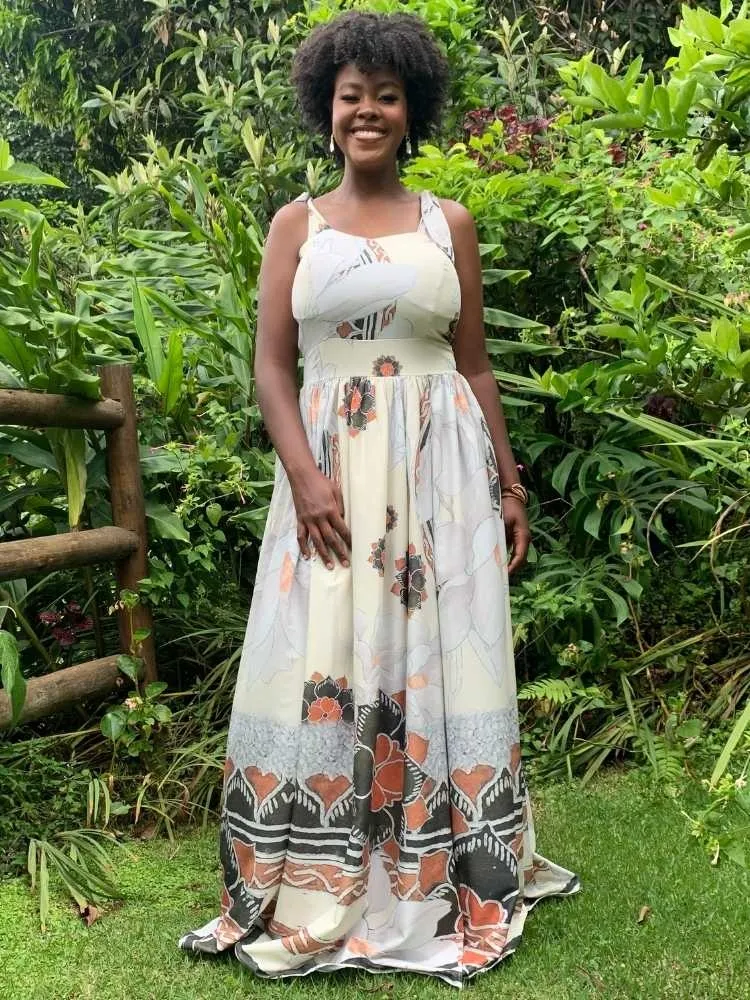 Vestido Longo Estampado Garden Terracota