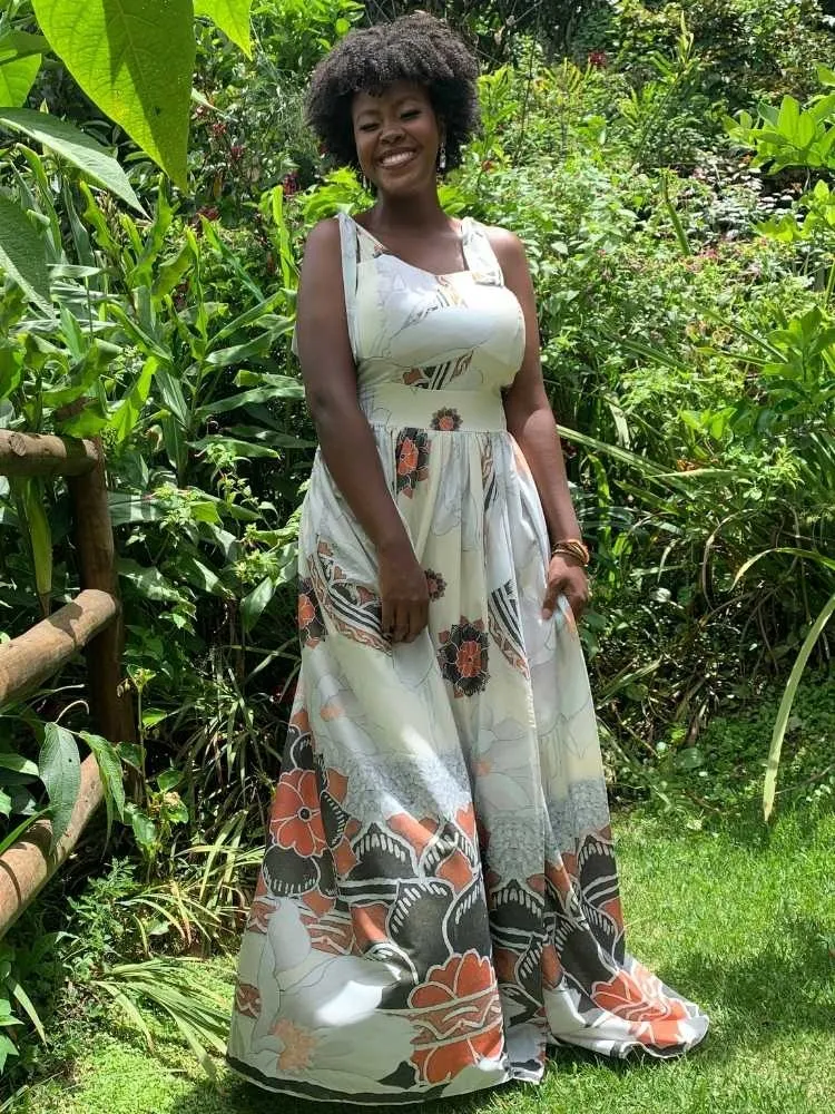 Vestido Longo Estampado Garden Terracota
