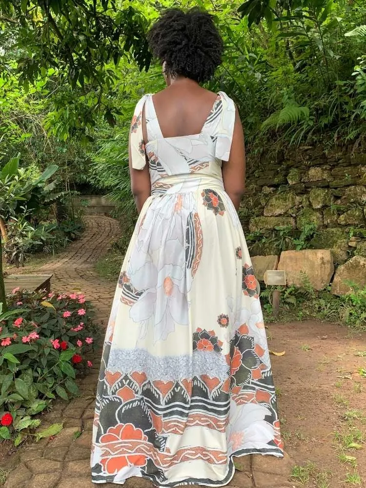 Vestido Longo Estampado Garden Terracota