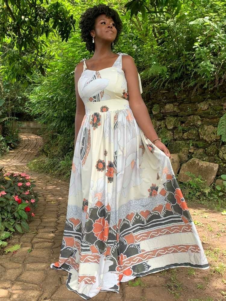 Vestido Longo Estampado Garden Terracota