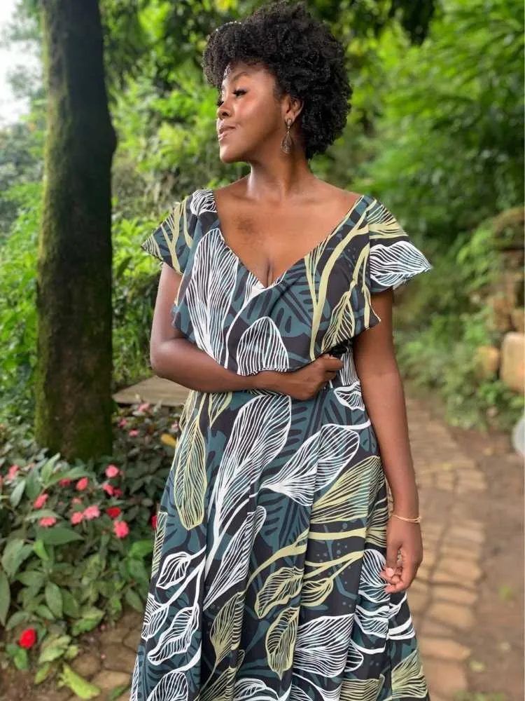 Vestido Longo Verde Esmeralda Estampado Sara