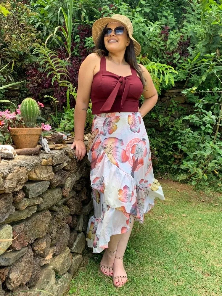 Conjunto Cropped Marsala e Saia Envelope