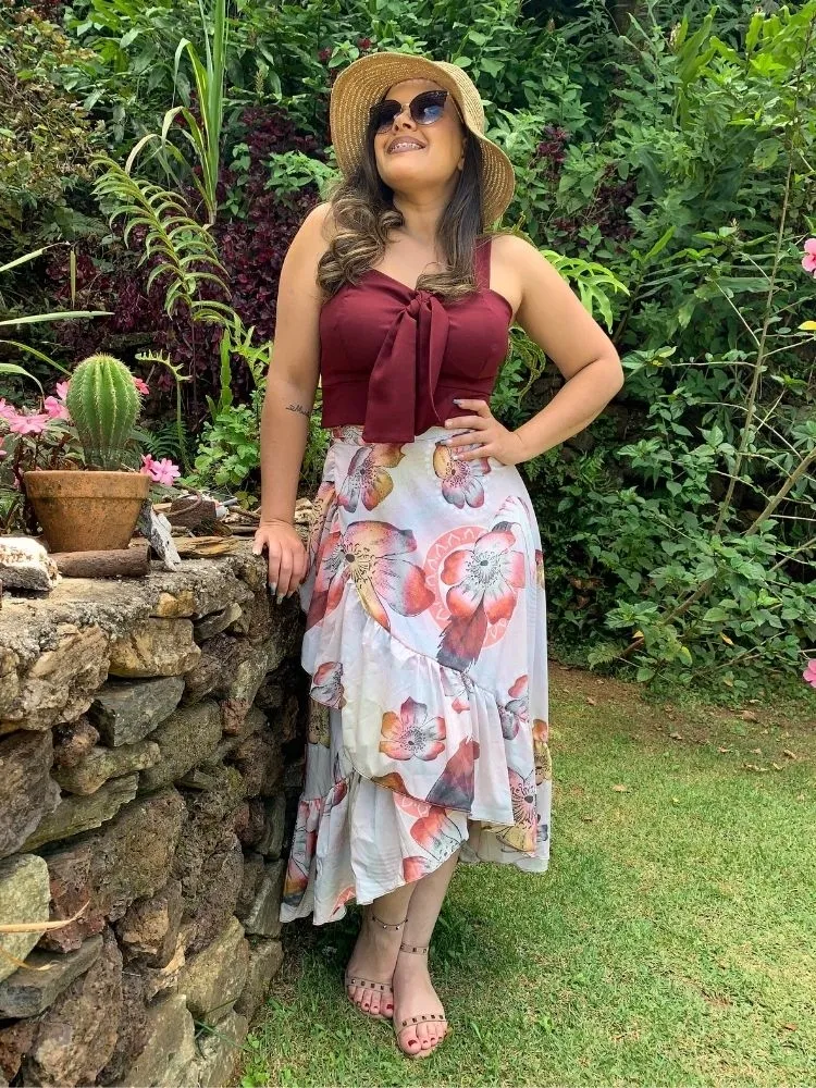Conjunto Cropped Marsala e Saia Envelope