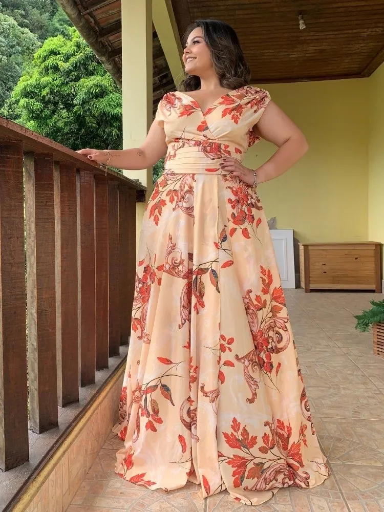 Vestido Madrinha Casamento Alice Fan Estampado Amarelo