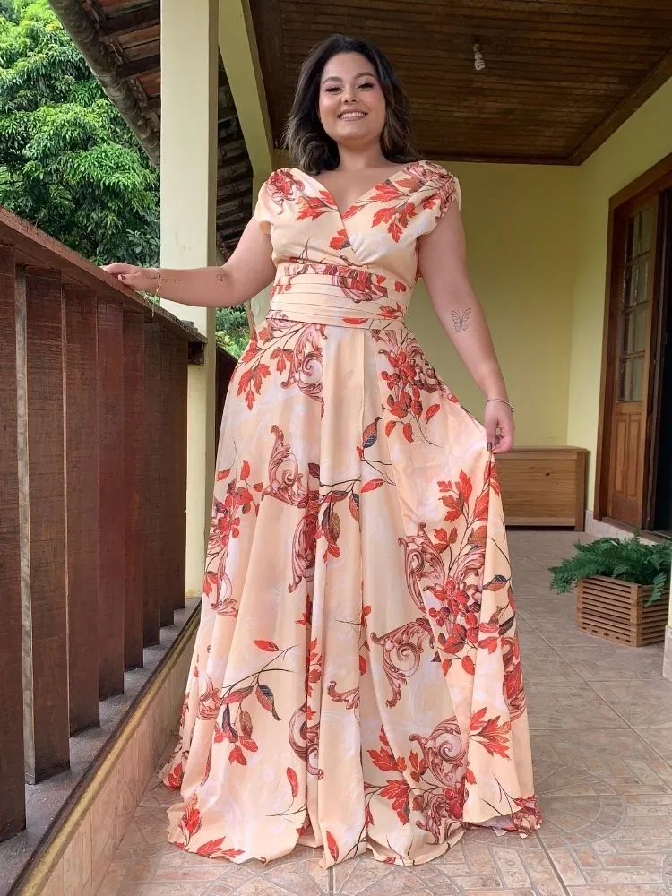 Vestido Madrinha Casamento Alice Fan Estampado Amarelo