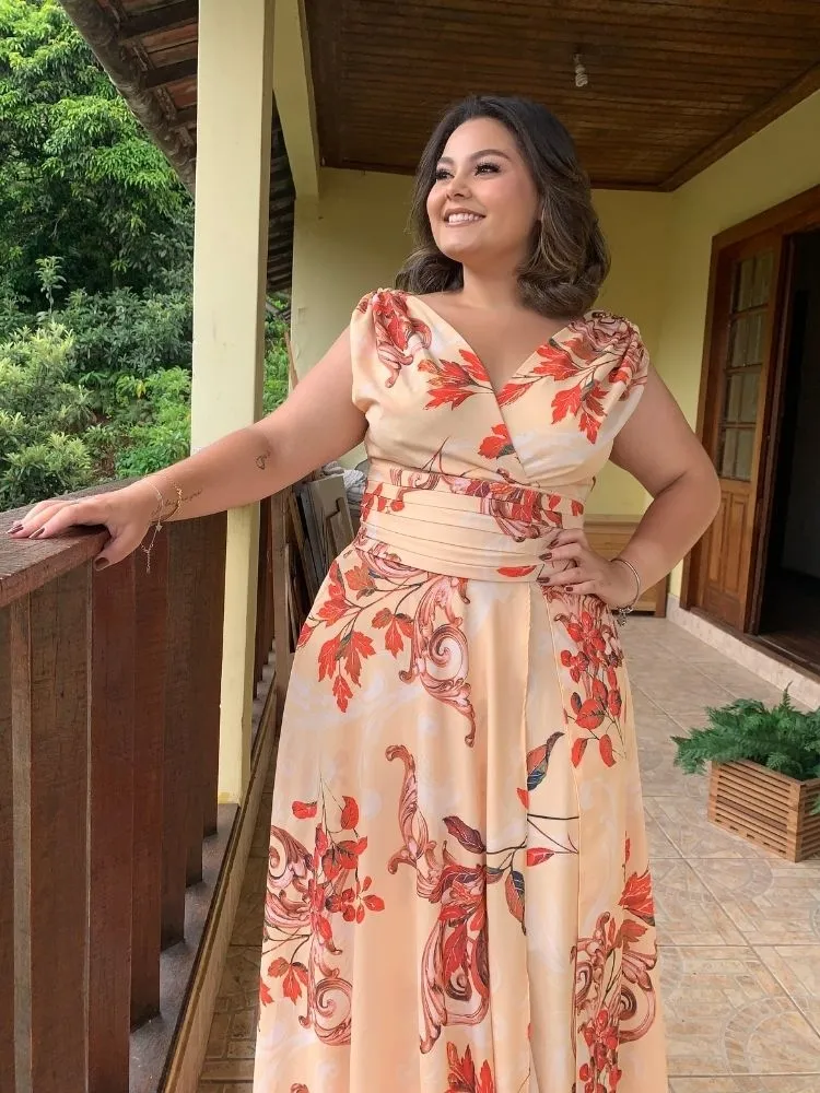 Vestido Madrinha Casamento Alice Fan Estampado Amarelo