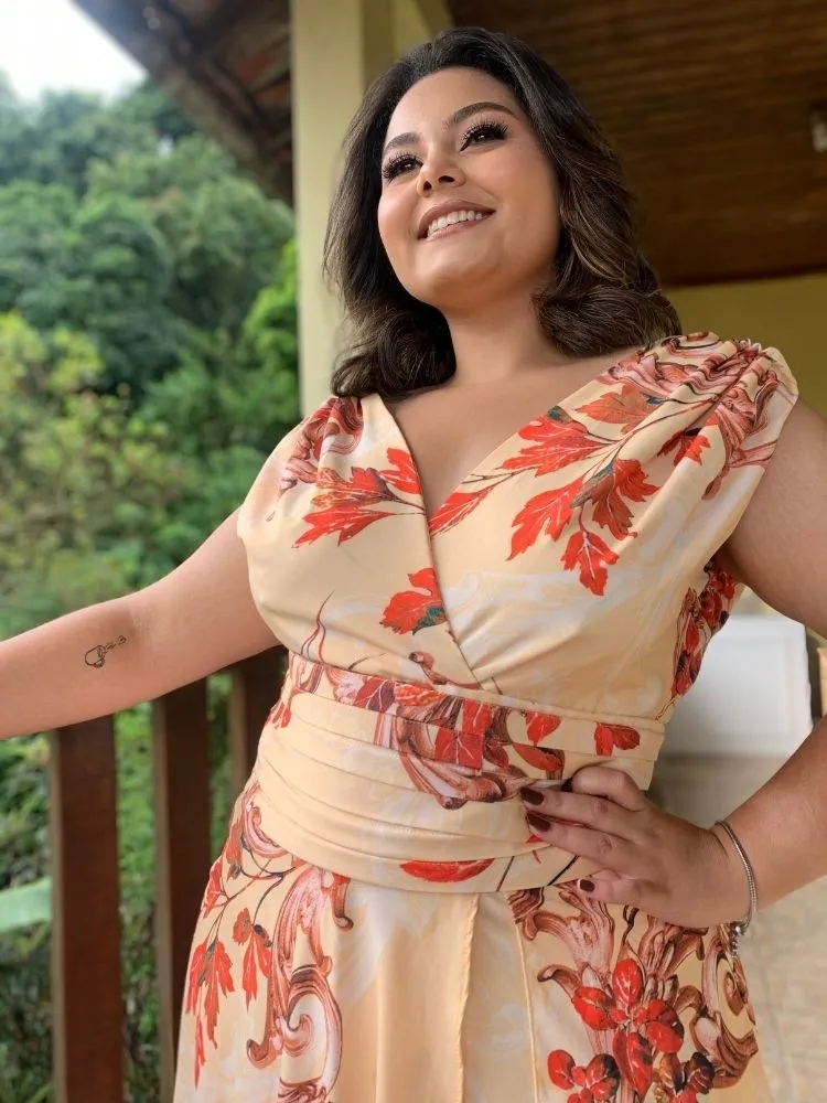 Vestido Madrinha Casamento Alice Fan Estampado Amarelo
