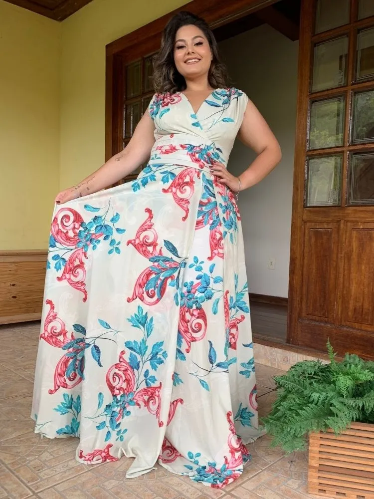 Vestido Madrinha Casamento Alice Fan Estampado Verde Menta