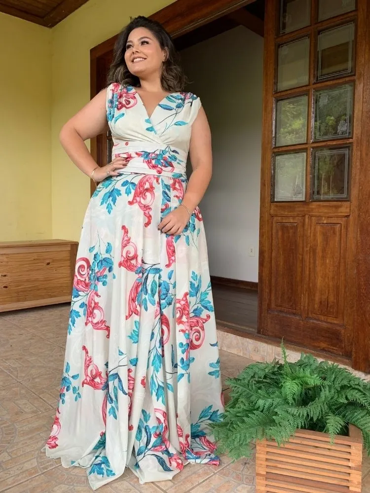 Vestido Madrinha Casamento Alice Fan Estampado Verde Menta