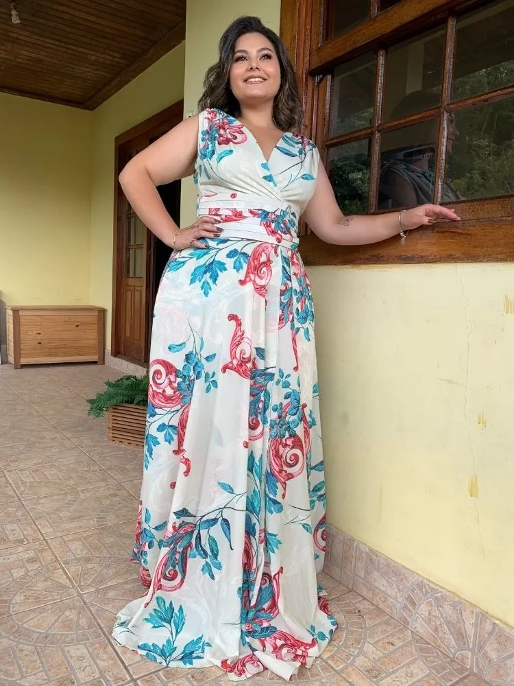 Vestido Madrinha Casamento Alice Fan Estampado Verde Menta